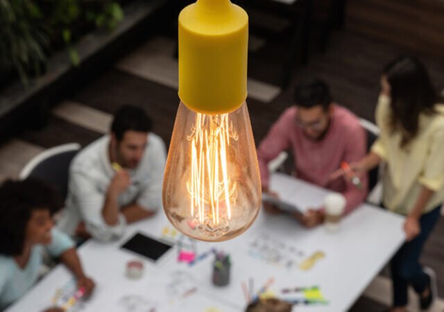Light bulb at a creative office